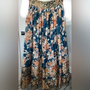 Floral Blue and Gold Lengha